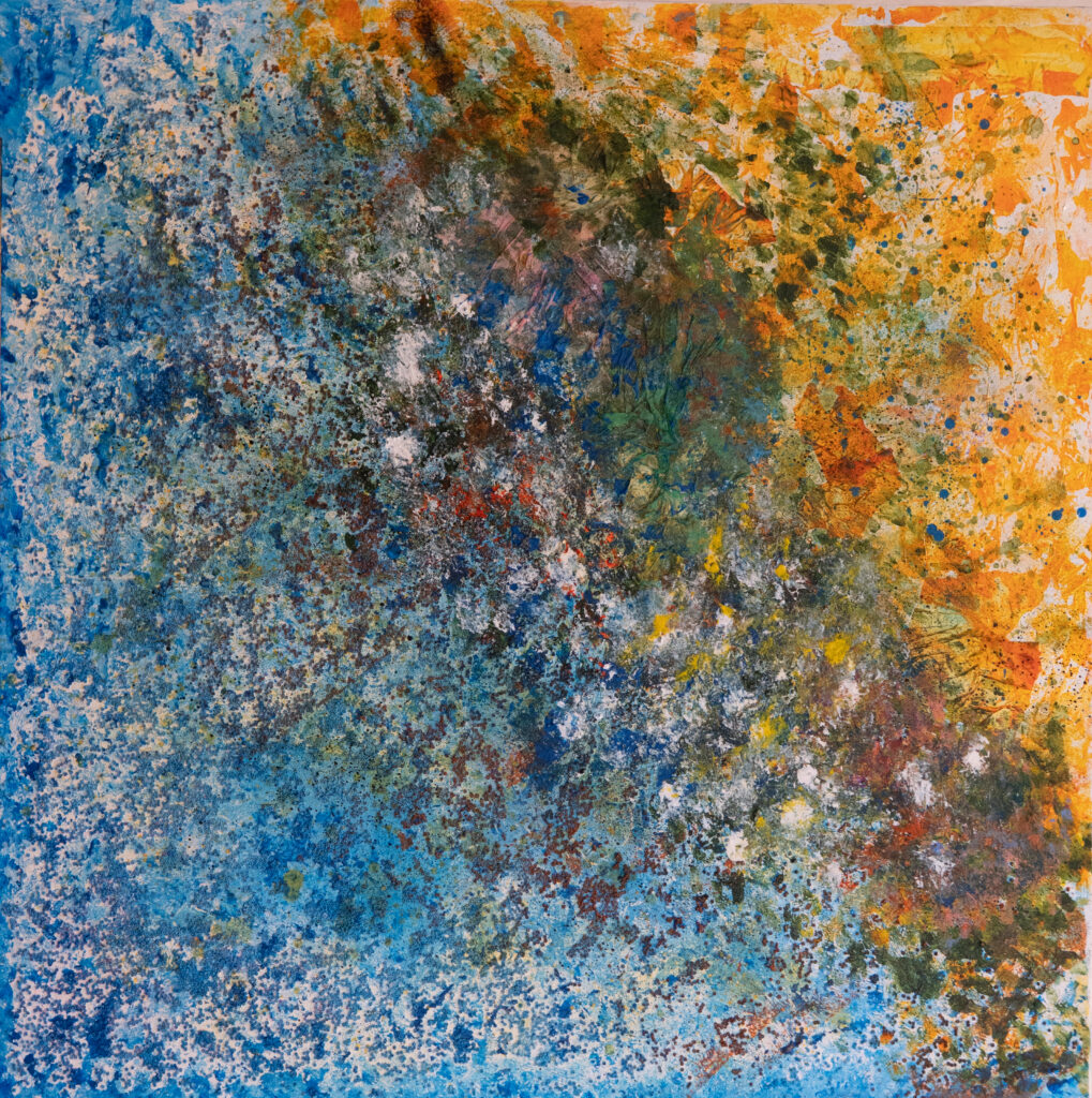 Œuvre abstraite introspective mêlant couleurs et matière "Le cheminement" – série Résilience – peinture artistique BKenzArt