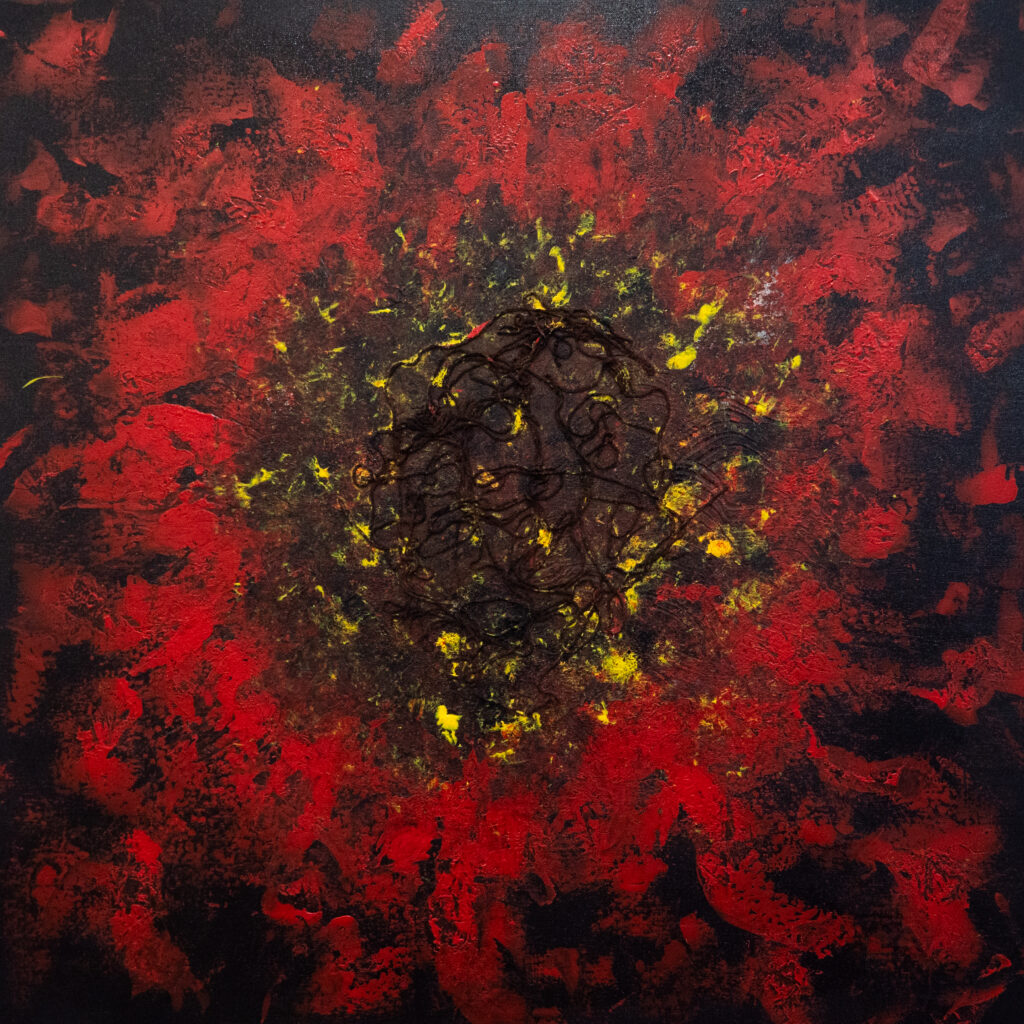 Œuvre abstraite introspective mêlant couleurs et matière "La racine" – série Résilience – peinture artistique BKenzArt