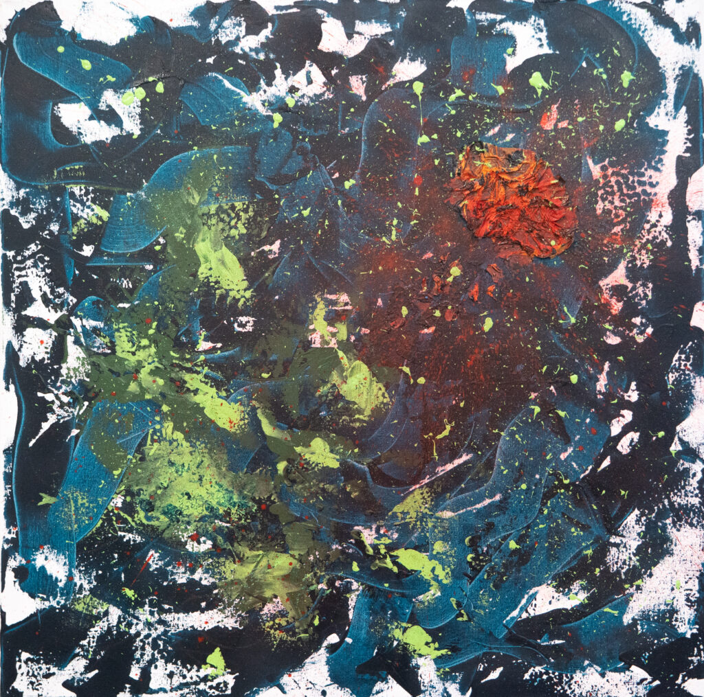 Œuvre picturale abstraite aux couleurs vibrantes "La tâche " – série Résilience – peinture artistique BKenzArt