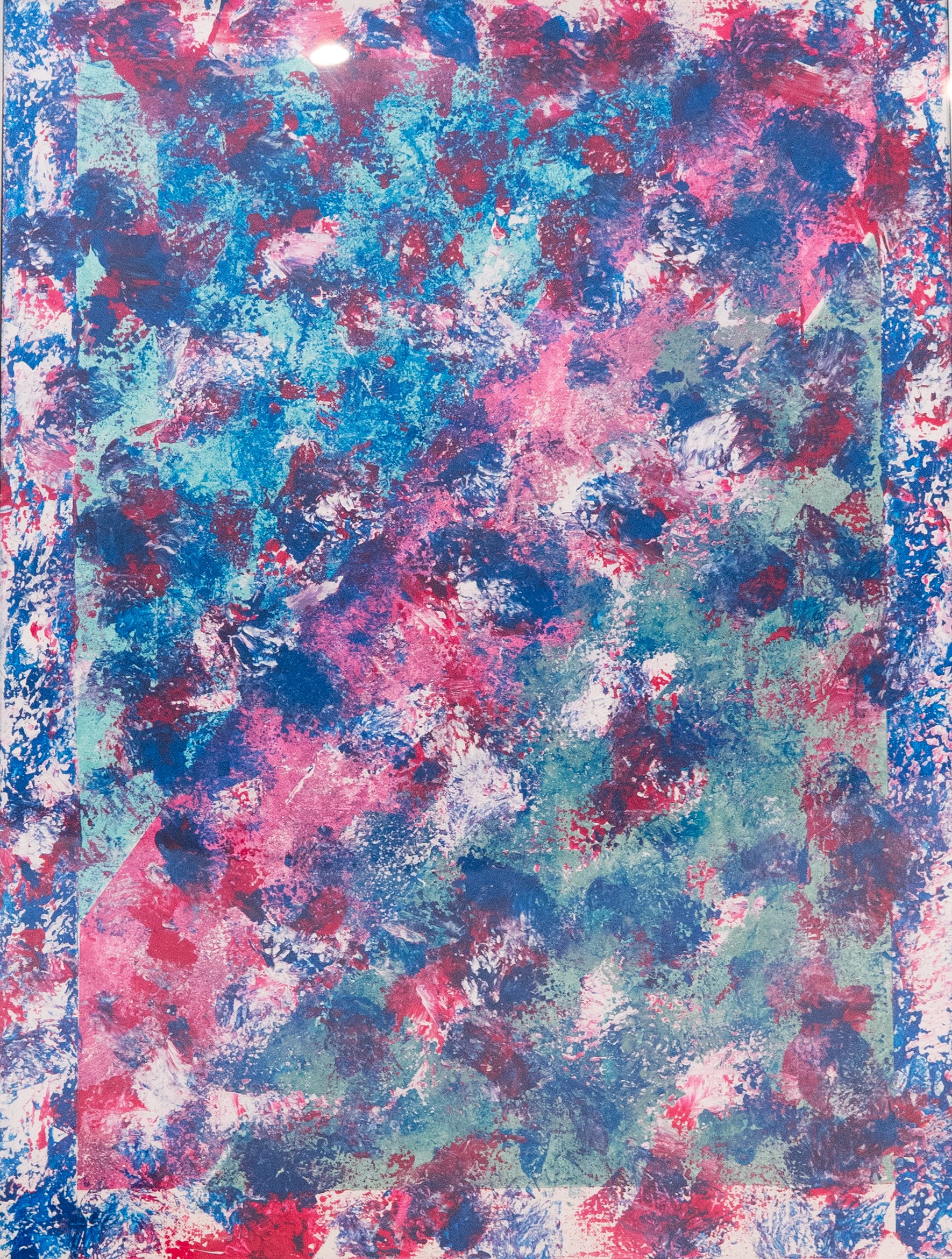 Œuvre picturale abstraite aux couleurs vivantes et centrale – série ce qui brille d'un éclat "Le reflet" – univers artistique BKenzArt